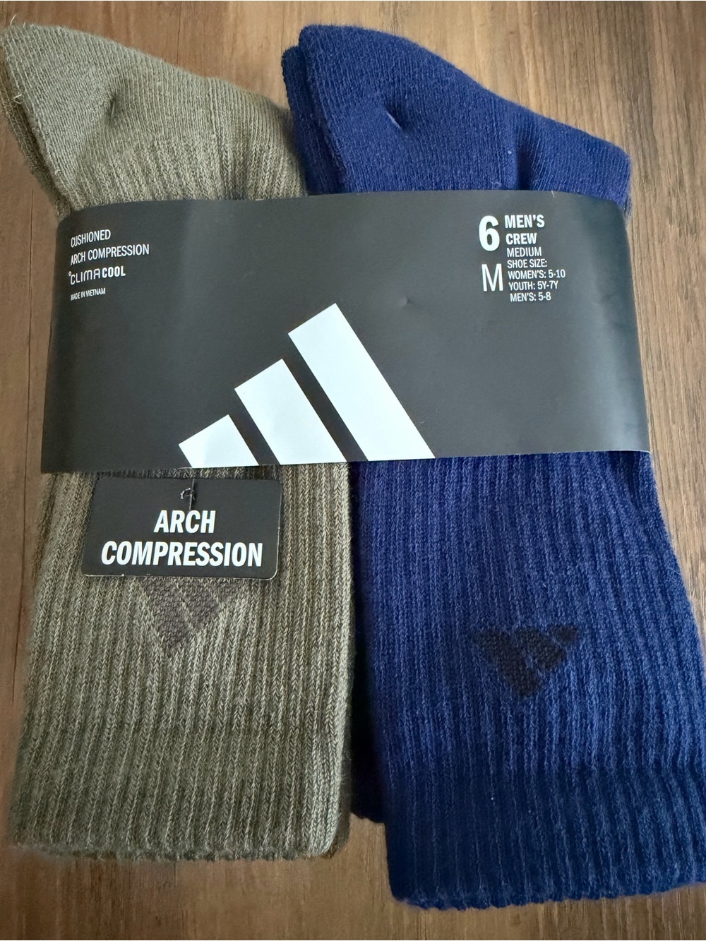 adidas Men’s Crew Socks — Olive & Navy (6 Pack)